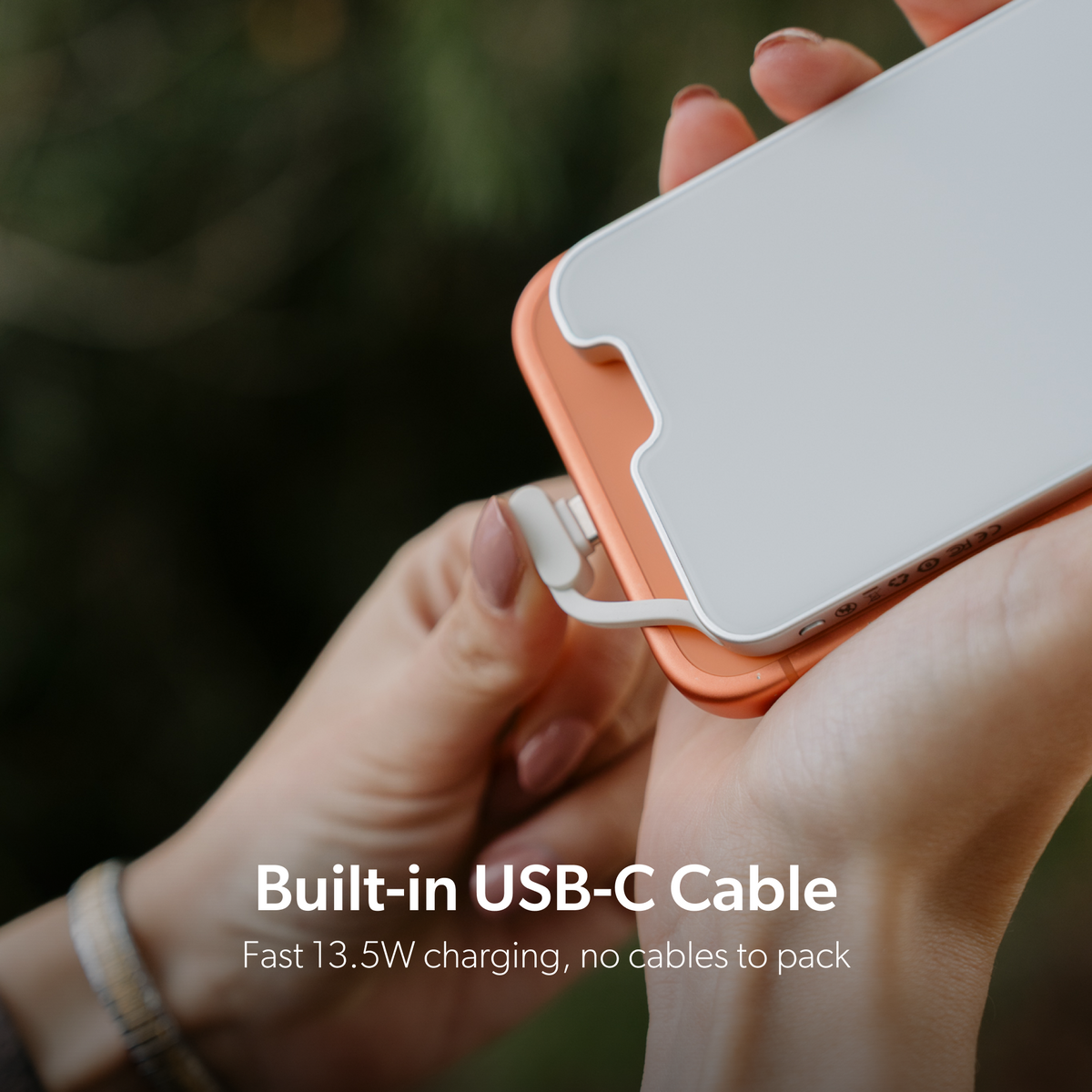 PowerPack Slim 3 built-in USB-C cable charging a smartphone