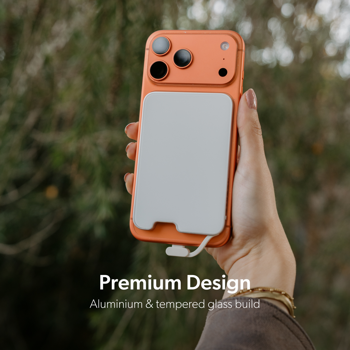 PowerPack Slim 3 premium aluminium and tempered glass design attached to a smartphone