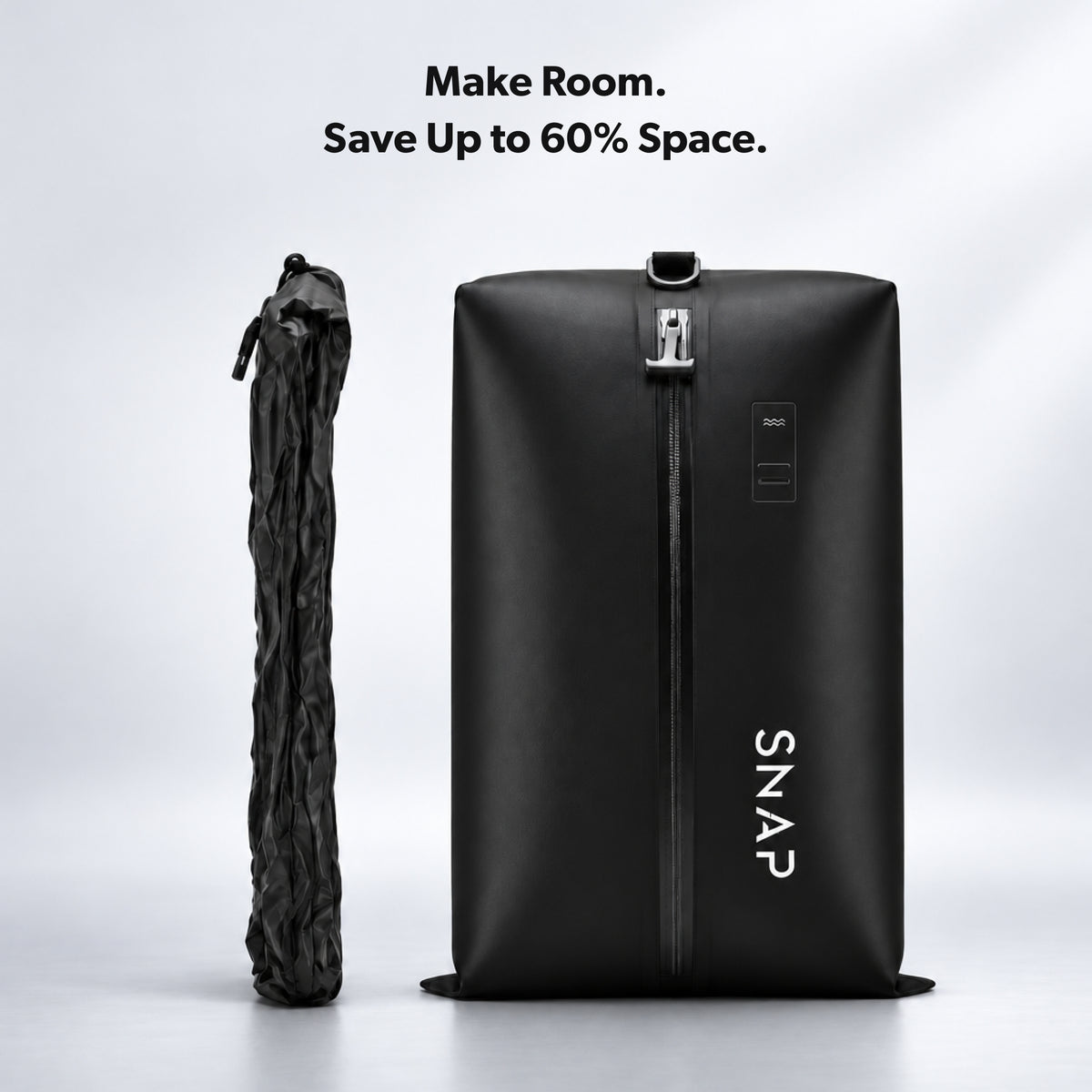 Compressed and uncompressed TRVLR Vacuum Bags side by side